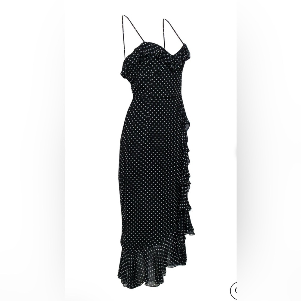 Milly Polka-Dot Ruffle Silk Maxi Dress Size 8 - Picture 2 of 10